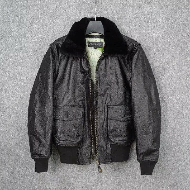 乐天商城 - ライダースジャケット レザージャケット 牛革 上品 ファー襟　フライト暖かい　ヴィンテージ 本革 革ジャン メンズファッション M～4XL黒