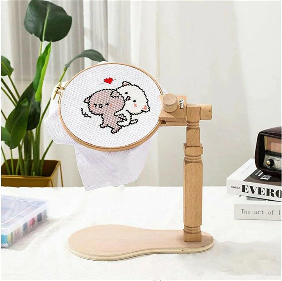 刺繍台 刺繍 枠 スタンド 回転刺繍フープスタンド 木製刺繍フレームスタンド 刺繍フレーム 調整可能 木製スタンディングタイプ刺繍台（