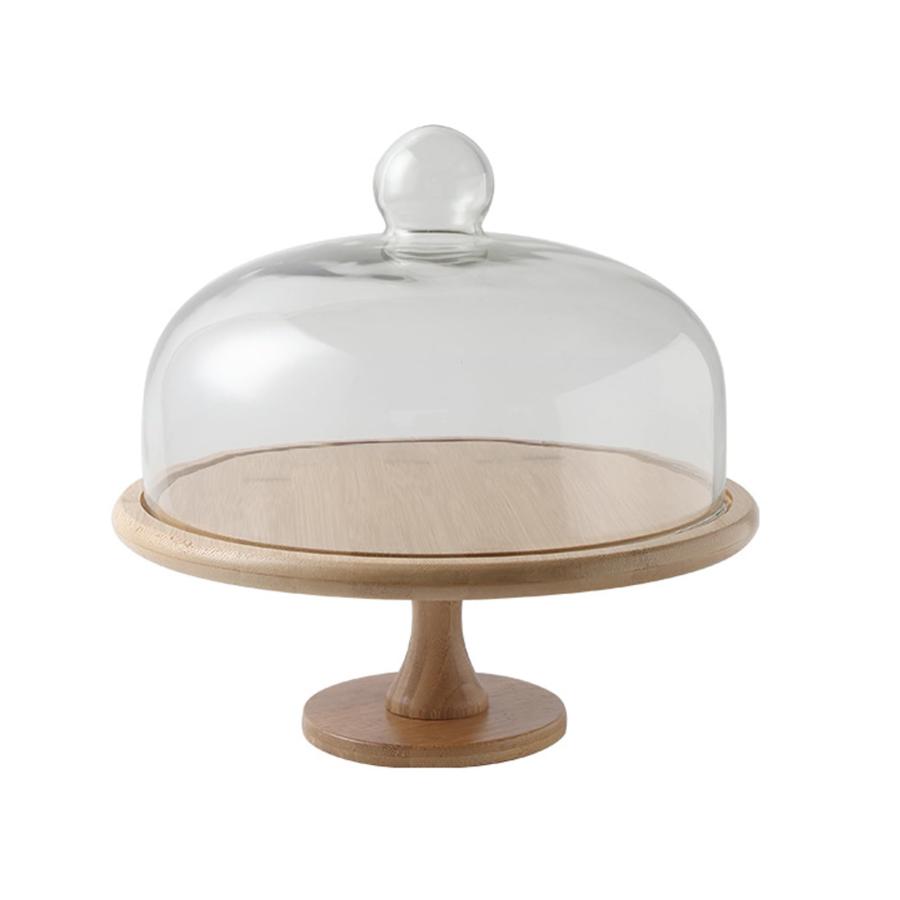 ケーキスタンド 脚付きケーキプレート ドーム付き アカシアウッドと飛散防止アクリル蓋 ドーム付き木製..
