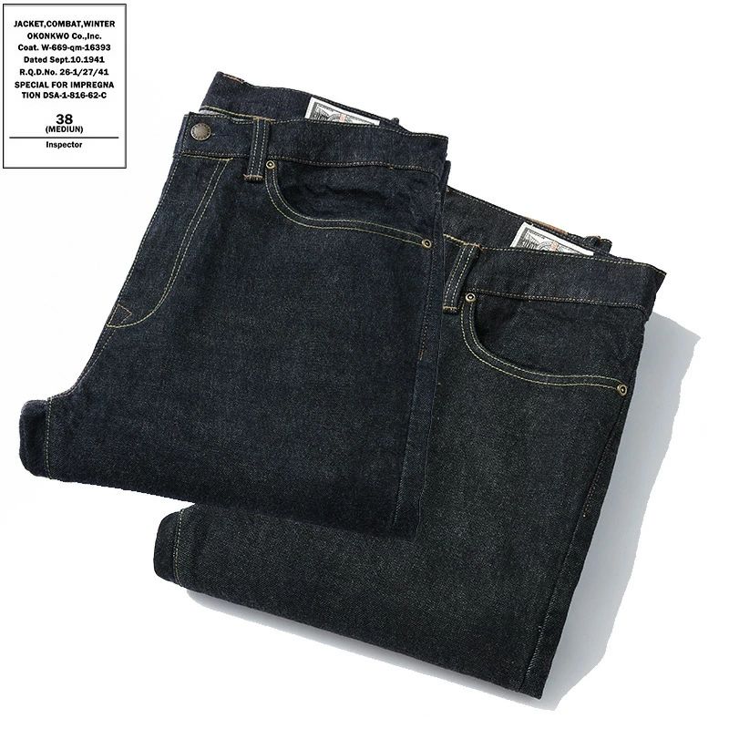 乐天商城 - OKONKWO 15oz　ヴィンテージスタイル セルビッチデニム テーパードデニムパンツ メンズジーンズ 赤耳 ジーパン