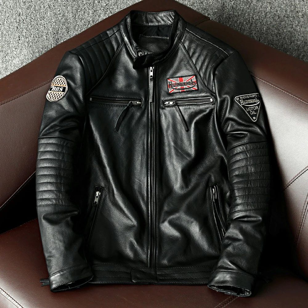 乐天商城 - 秋冬　ハレーバイクレザージャケット 上品　本革 高級　牛革　刺繍　ライダースジャケット 革ジャン S～6XL　　黒