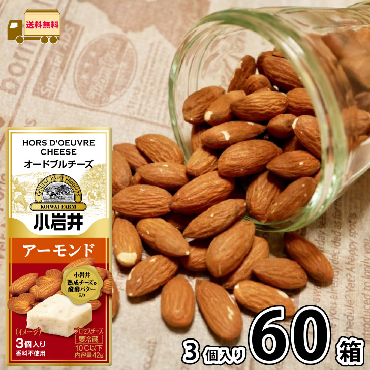 小岩井 オードブルチーズ アーモンド 42g (3個入り×60個)【送料無料】 1ケース プロセスチーズ 熟成チーズ 発酵バター 香料不使用 濃厚 おつまみ お...