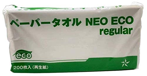119.20円/パック　ぺーパータオル NEO ECO regular 再生紙 中判サイズ 225x220mm 200枚x60パック　【法人名・店舗名宛限定にて送料無料（個人名宛は送料有料）沖縄・離島は別途料金】