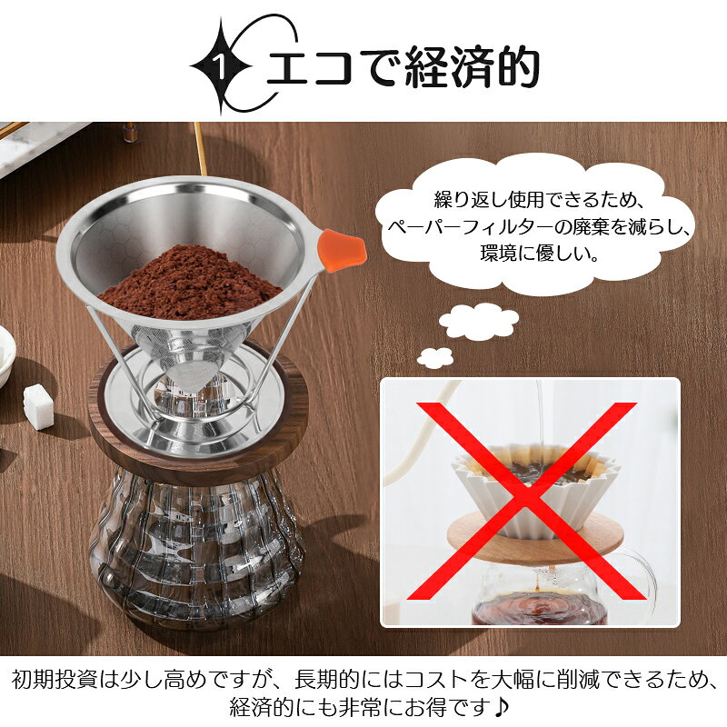 コーヒードリッパー ステンレス製 二重メッシュ フィルター 繰り返し利用可能 ペッパーレス ハンドドリップ道具 おしゃれ ステンレスフィルター コーヒーフィルター 水で洗える アウトドア/キャンプ カップ用 ポット用 エコ 節約 saiveina-10000423 saiveina楽天市場店 サンプル画像3