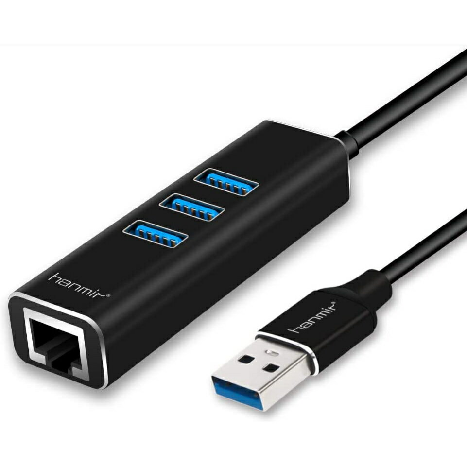 Hanmir USB3.0ハブ 4ポートアダプター 5Gbps高速USB拡張 高速伝送 有線LAN RJ45 変換アダプタ USB3.0ポート×3＋ネットワークコンバーター Hub/MAC Windows/OS Linuxなどに対応可能 小型 軽量 送料無料