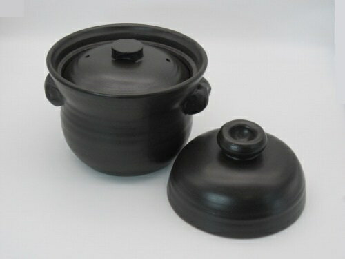 手造りご飯鍋3合炊蒸しすのこ付 【萬古焼 万古焼】［手づくり 炊飯鍋 ごはん鍋 雑炊鍋 蒸し鍋 陶器 炊飯土鍋 直火対応 黒 ］