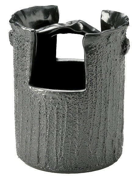 黒釉 手桶型花生【萬古焼 万古焼】[花生 生け花 インテリア フラワーベース 花入 黒]