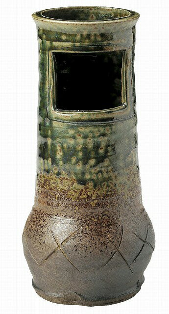 織部釉掛け焼〆壁掛け花器(大) [花生 生け花 インテリア フラワーベース 花入 ]