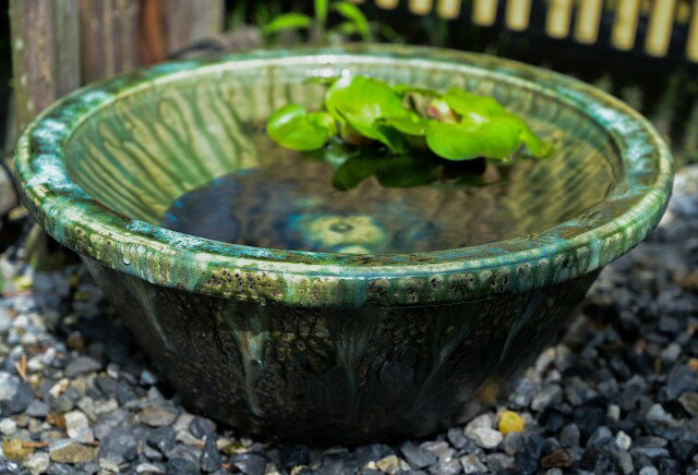 グリーン睡蓮鉢(大) [陶器 手水鉢 和風 金魚鉢 めだか鉢] [2]