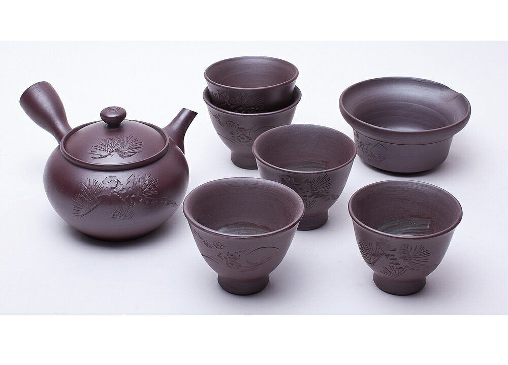 Rakuten - 星楽作　松彫煎茶器揃【萬古焼】[お茶 茶器 ティーポット 湯呑]