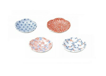 絵変り丸小皿 4枚セット【美濃焼】 [豆皿 小皿 食器 醤油皿 漬物皿 和柄 かわいい おしゃれ おもてなし]