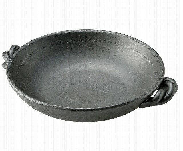 耐熱黒釉耳付陶板 【萬古焼 万古焼】[耐熱 直火 レトルト 焼肉 やきそば ピラフ 野菜炒め 煮物 陶器 炒飯 炒め物 パスタ]