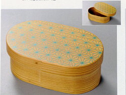 わっぱ弁当箱　小判　麻の葉 木製・ウレタン漆塗り・日本製　ゴムバンド付きおしゃれ かわいい おもしろい 曲げ わっぱ 弁当 箱 小判 日本製 木製