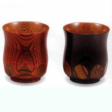 夫婦 組湯呑 欅 漆切子 カップ 黒赤 2客組 ペア 天然木 ケヤキ 日本製 木婚式 御祝 敬老の日 ギフト