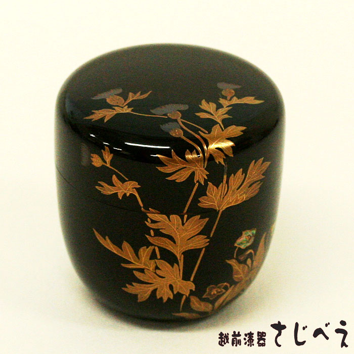 【現品限り】中棗 あざみ 蒔絵 茶道具 国産 なつめ お茶 抹茶 名入れ無料 木製 本漆塗り 高級 越前漆器 おしゃれ 手書き 蒔絵 還暦祝い