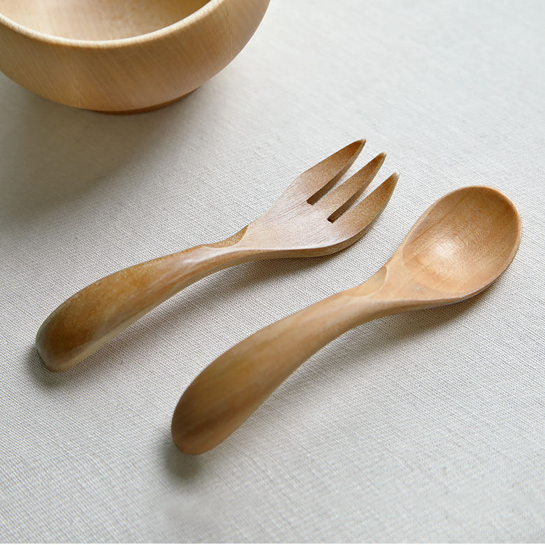 【名入れ可】 天然木 ベビースプーン ベビーフォーク
