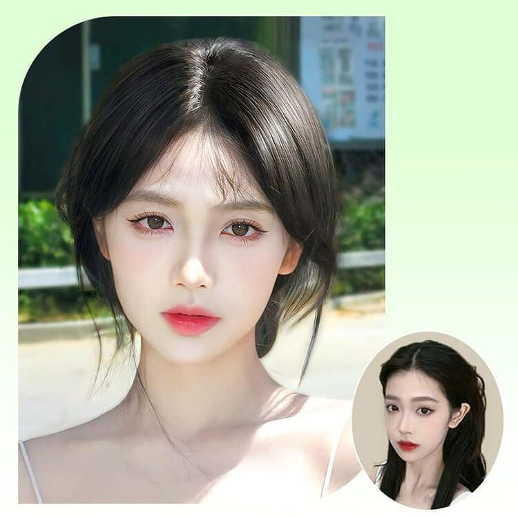 業務SHOP SaK24の白髪隠し ウィッグ 女性用 25cm ヘアピース 前髪ウィッグ 部分ウィッグ 頭頂部 かつら ウィッグ 部分つけ毛 薄毛 抜け毛 小顔効果 分け目 人毛 触角あり センター分け シースルーバング ボリュームアップ 普段使い お出かけ 冠婚葬祭 結婚式 医療用｜アングル2