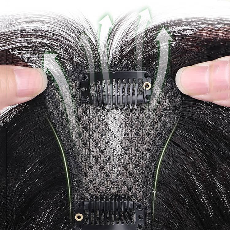 業務SHOP SaK24の白髪隠し ウィッグ 女性用 25cm ヘアピース 前髪ウィッグ 部分ウィッグ 頭頂部 かつら ウィッグ 部分つけ毛 薄毛 抜け毛 小顔効果 分け目 人毛 触角あり センター分け シースルーバング ボリュームアップ 普段使い お出かけ 冠婚葬祭 結婚式 医療用｜アングル3