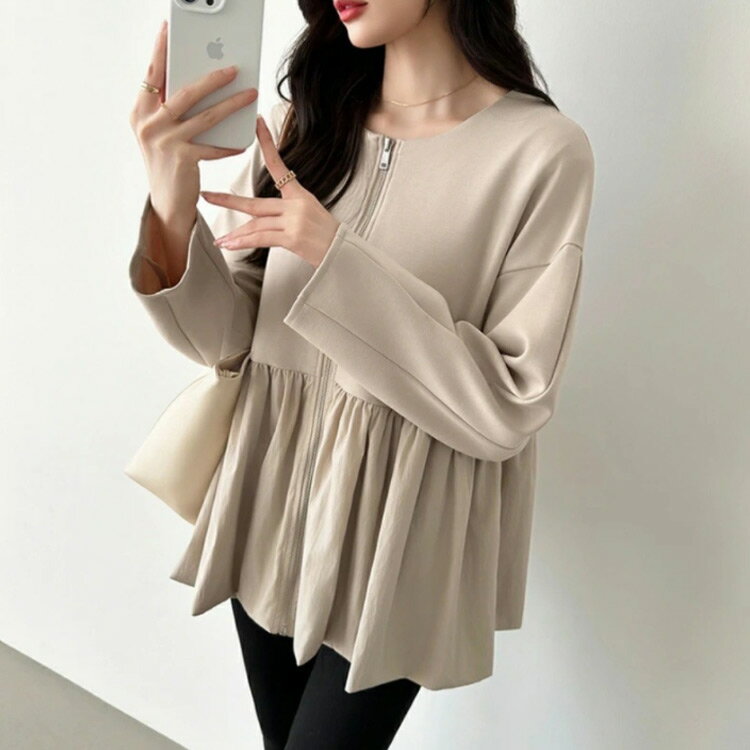 ジャケット レディース アウター ギャザー ペプラム ノーカラージャケット アウター フレア 前開き 長袖 大きいサイズ 可愛い お洒落 ゆったり 体型カバー 卒業式 入学式 卒園式 七五三 オフィス カジュアル 通勤 旅行 プレゼント ギフト 送料無料