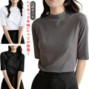2枚セット 無地 ハイネック tシャツ 半袖 カットソー レディース 5分袖 トップス 半袖tシャツ モックネック プチハイネック スリム 大きいサイズ タート...