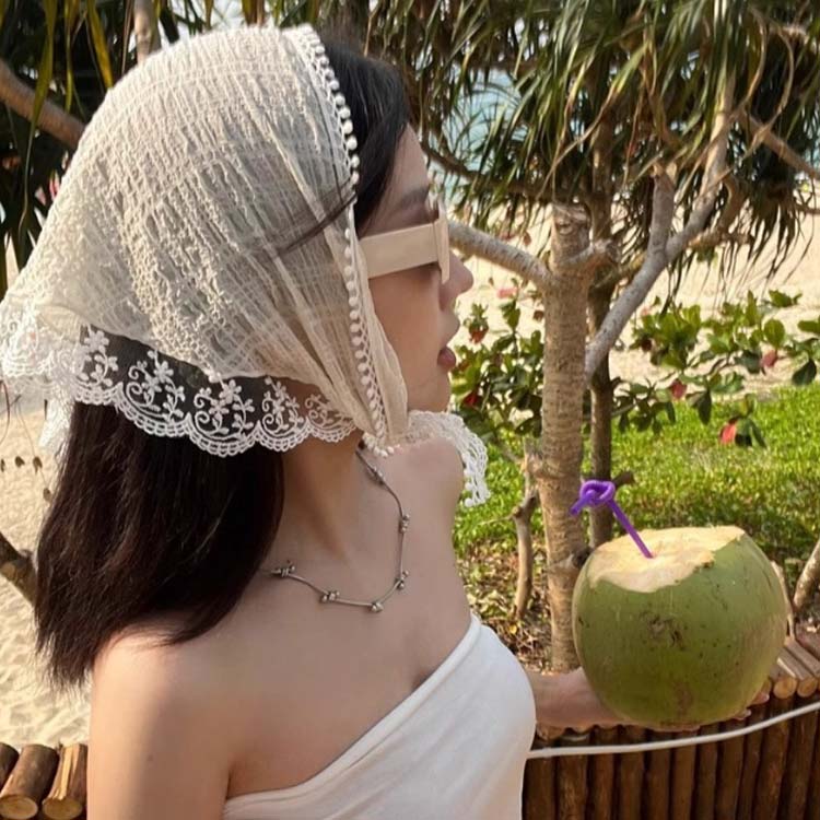 2枚セット！ バブーシュカ レース 三角巾 レディース 小顔効果 レトロ バンダナ 花...