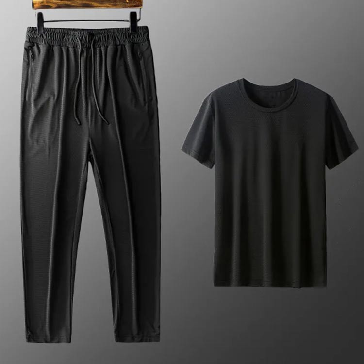 アイスシルク メンズ 冷感接触 スウェット ジャージ 上下セット セットアップ サマーセット 半袖Tシャツ 涼しい ロングパンツ 大きいサイズ ビッグシルエット プルオーバー セットアップ ルームウェア 部屋着 半袖 韓国 ストレッチ 春夏 カジュアル