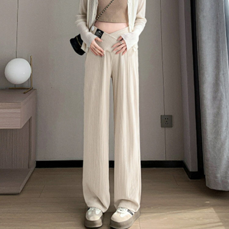マタニティパンツ ワイドパンツ レディース 接触冷感 夏用 リブ　マタニティ　ズボン ゆったりパンツ 産前産後兼用 ウエスト調節 アジャスター付き リラックスパンツ カジュアル おしゃれ 美脚 脚長効果 春 夏 涼しい マタニティウェア 送料無料 2