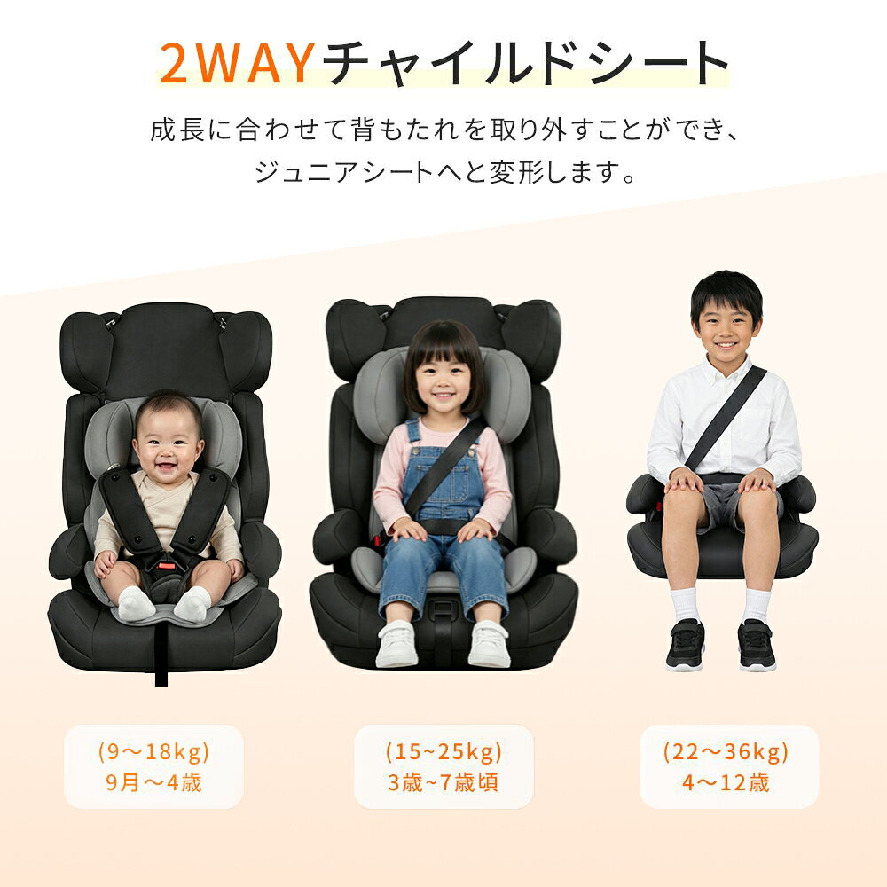 DOMIYA チャイルドシート ジュニアシート ブースターシート 折りたたみ 9ヶ月～12歳 ECE-R44/04認証 カバーが洗える ヘッドレスト高さ調整 背もたれ取り外し 出産お祝い プレゼント ギフト 2年保証 3