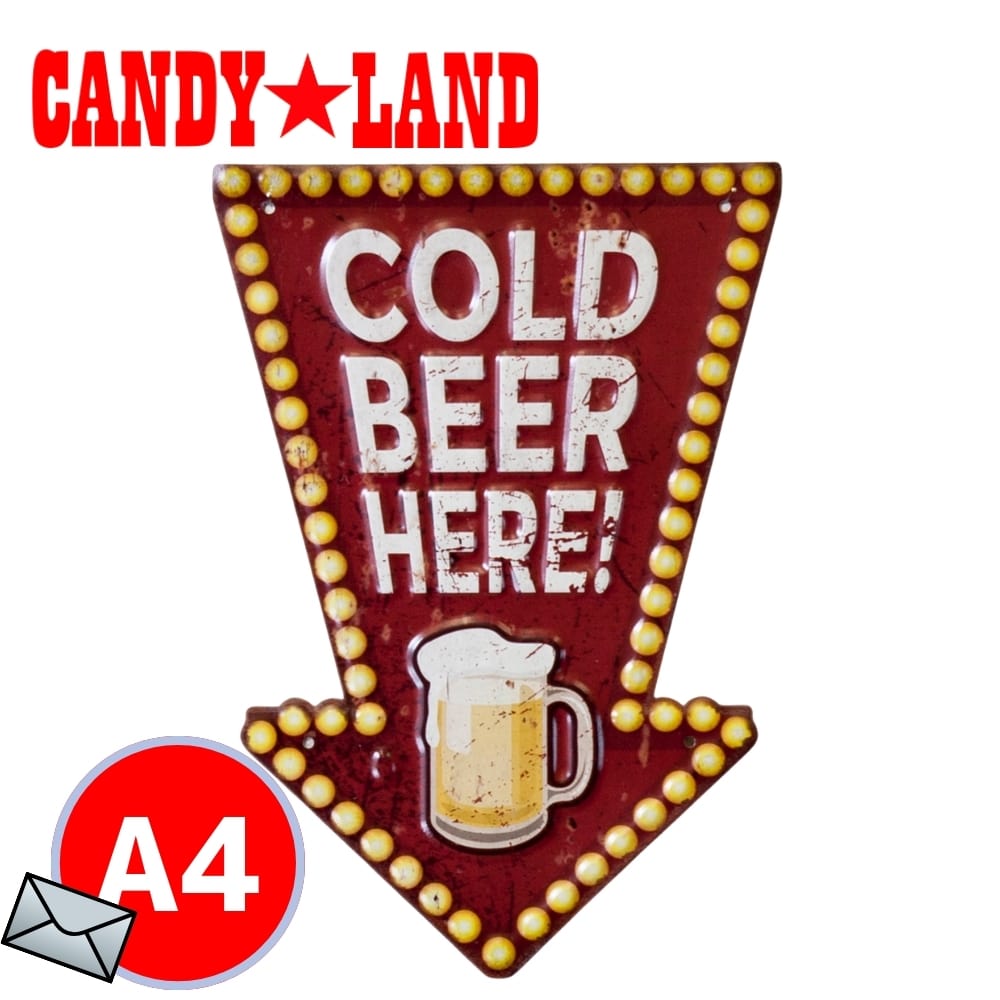 ブリキ看板 アンティーク COLD BEER HERE エン