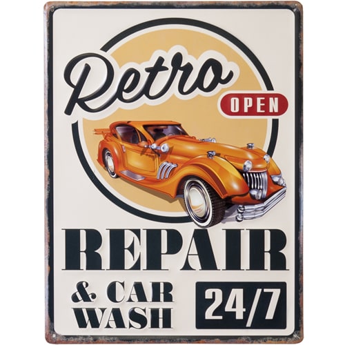 ブリキ看板 アンティーク REPAIR & CAR WASH エンボスプレート メタル レトロ アメリカン アメリカ雑貨