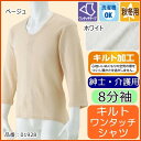 【1個までレターパックプラス510円便】紳士用 介護肌着 秋冬用 8分袖 キルトワンタッチシャツ マジックテープ開閉 防寒肌着 介護用 No.01928 NEWNo.K0738906
