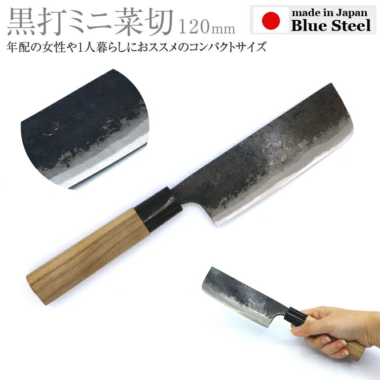 黒打 ミニ菜切包丁 青二 刃渡り 120mm #241772 土佐刃物 包丁 菜切 黒打 両刃 blue steel no.2 1