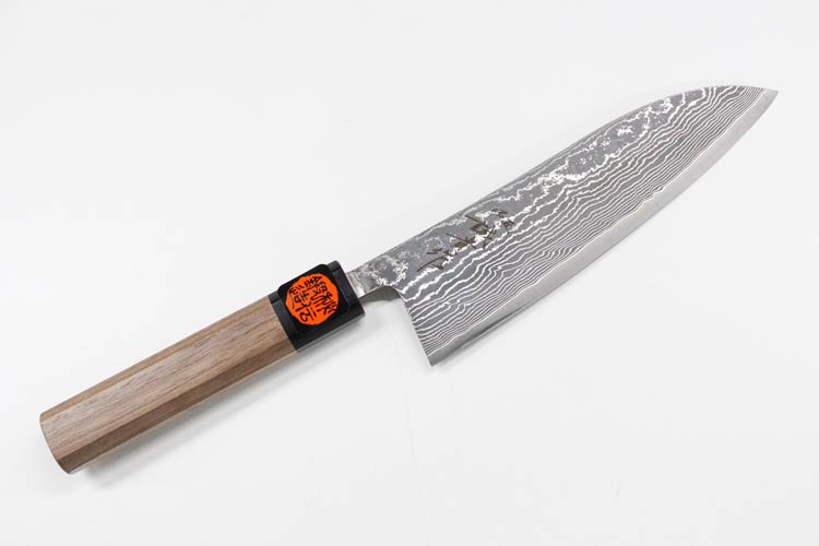 【エントリーでP10倍】 誠貴作 粉末ステン 三徳包丁 17cm 170mm ウォールナット #230107 粉末SG2 ステンレス 包丁 職人 波紋 万能包丁 切れ味 プレゼント ギフト ダマスカス包丁 極上 日本製 国産 積層鋼 庖丁 ダマスカス 積層 田中一之刃物 ※名入れ不可