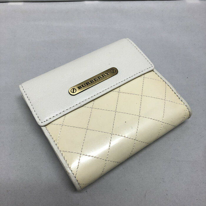 BURBERRY 二つ折り財布 レザー エナメル ホワイト [jgg]【中古】