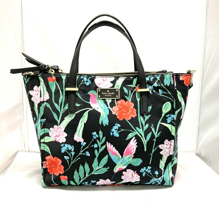 kate spade 2WAYトートバッグ 花柄 フラワープリント ナイロン ブラック [jgg]【中古】