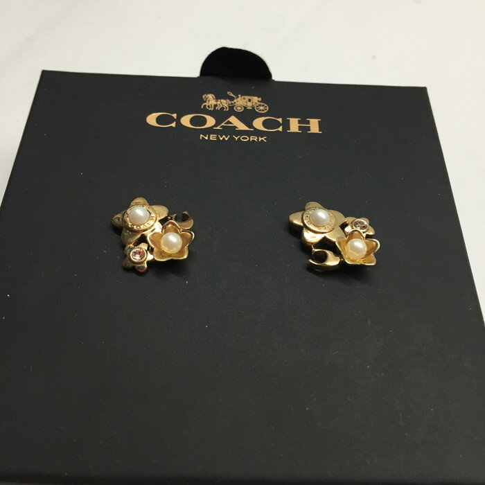 【中古】COACH ピアス トランスペアレント ゴールド系 [jgg]