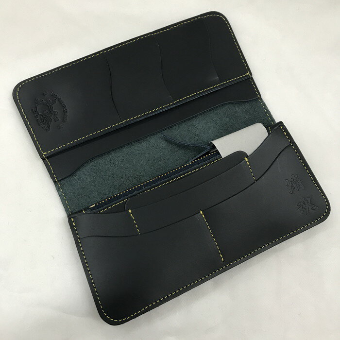 【中古】革蛸謹製 台形ロングウォレット B型 レザー ネイビー [jgg]