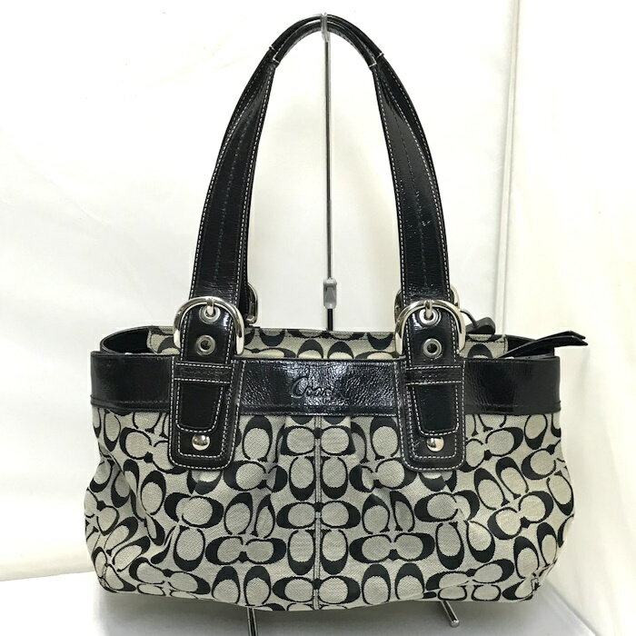 【中古】COACH ハンドバッグ トートバック シグネチャー ソーホー キャンバス レザー ブラック F13742 [jgg]