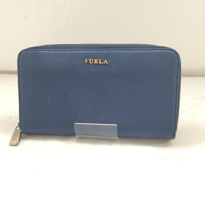 FURLA ラウンドファスナー 長財布 レザー ブルー [jgg]【中古】
