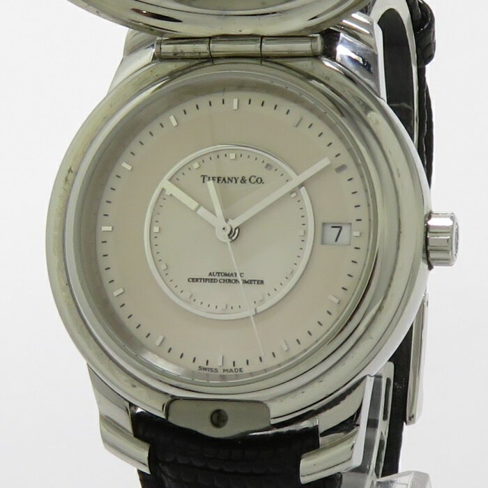 【中古】TIFFANY&Co. アトラス 腕時計 自動巻き ドームカバー SS レザー ホワイト文字盤