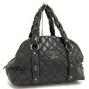 【中古】CHANEL ミニボストンバッグ マトラッセ ココマーク ヴィンテージ レザー ブラック