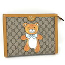 【中古】GUCCI クラッチバッグ テディベア EXO KAI コラボ GGスプリーム ベージュ オレンジ 660513