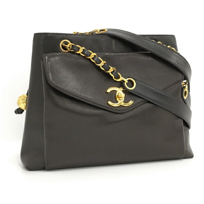 【中古】CHANEL ココマーク ショルダーバッグ レザー ブラック A04566