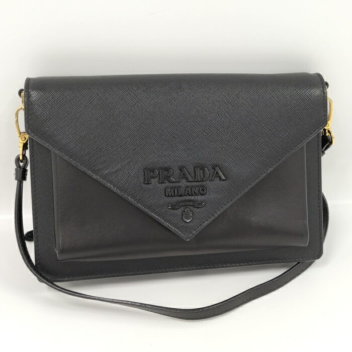 【中古】PRADA 2WAY ショルダーバッグ サフィアーノ ミニバッグ レザー ブラック 1BP020