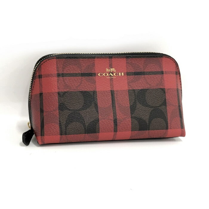 【中古】COACH コスメポーチ シグネチャー PVC レッド F87791