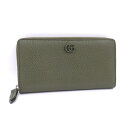 【中古】GUCCI ラウンドファスナー 長財布 GGマーモント レザー カーキ 456117