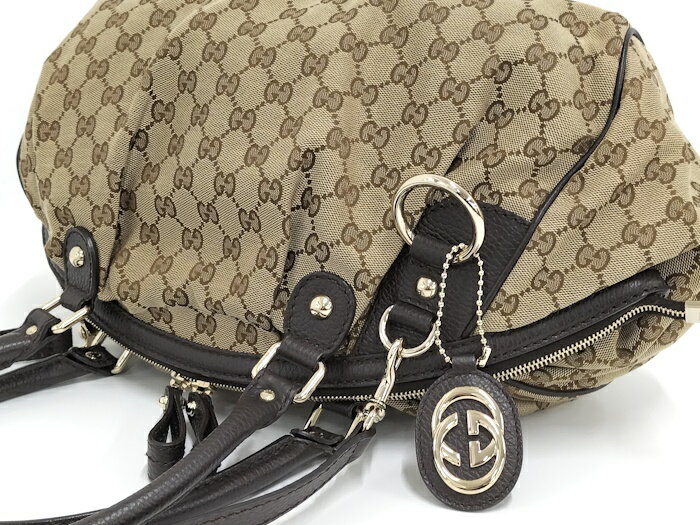 【中古】GUCCI 2WAY ショルダーバッグ GGキャンバス レザー ベージュ ブラウン 3