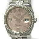 【中古】ROLEX デイトジャスト 自動巻き ベゼルダイヤ 10PD SS ピンクフラワー文字盤 G番 116244