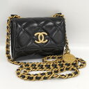 CHANEL チェーン ショルダーバック ゴールド金具 ポシェット マトラッセ ラムスキン ブラック【中古】(4)