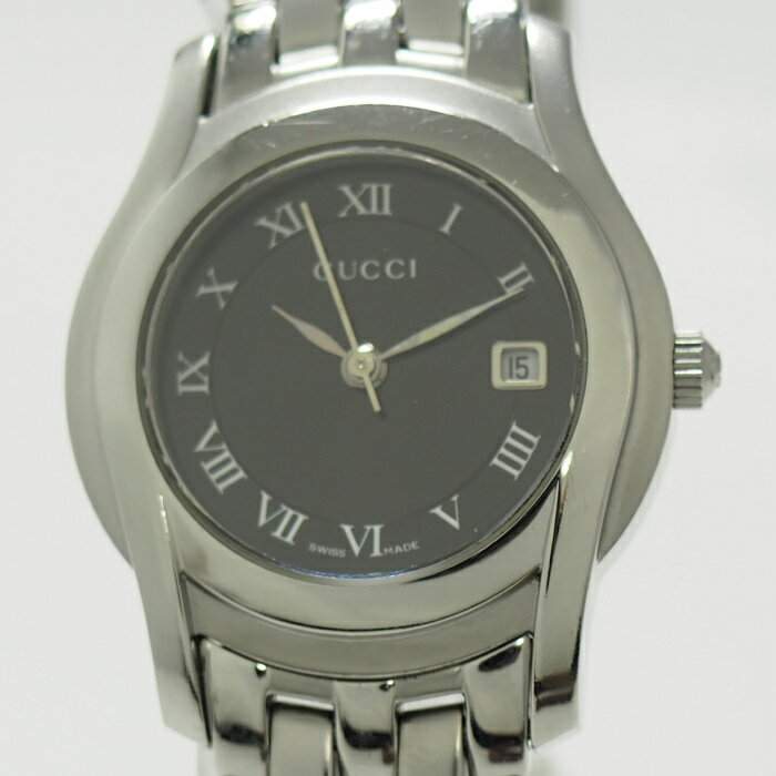 【中古】GUCCI レディース 腕時計 クオーツ SS レザー ブラック文字盤 5500L